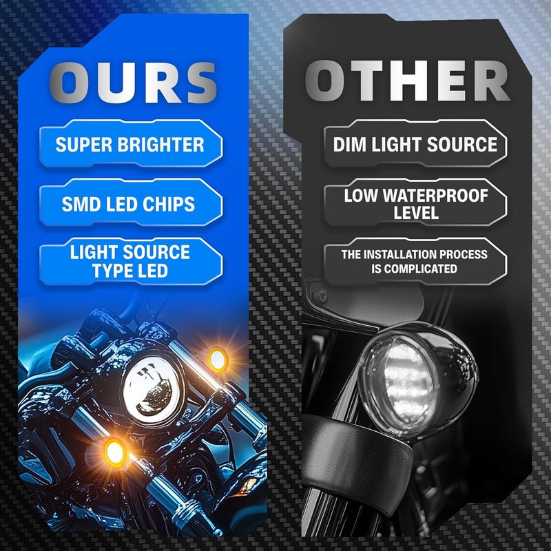 DREAMIZER 2pcs Motorcycle Blinker Universal LED Motorcycle Turn Signals w/Running Light Compatible with Harley Bobber Cafe Racer Cruiser Chopper Honda Yamaha Suzuki Kawasaki (Black-Amber White Lens) - Image 3